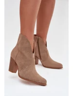 Dámské kotníkové boty na podpatku z ekokůže béžové model 21711571 - Boto
