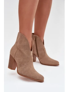 Dámské kotníkové boty na podpatku z ekokůže béžové model 21711571 - Boto