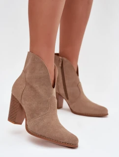 Dámské kotníkové boty na podpatku z ekokůže béžové model 21711571 - Boto