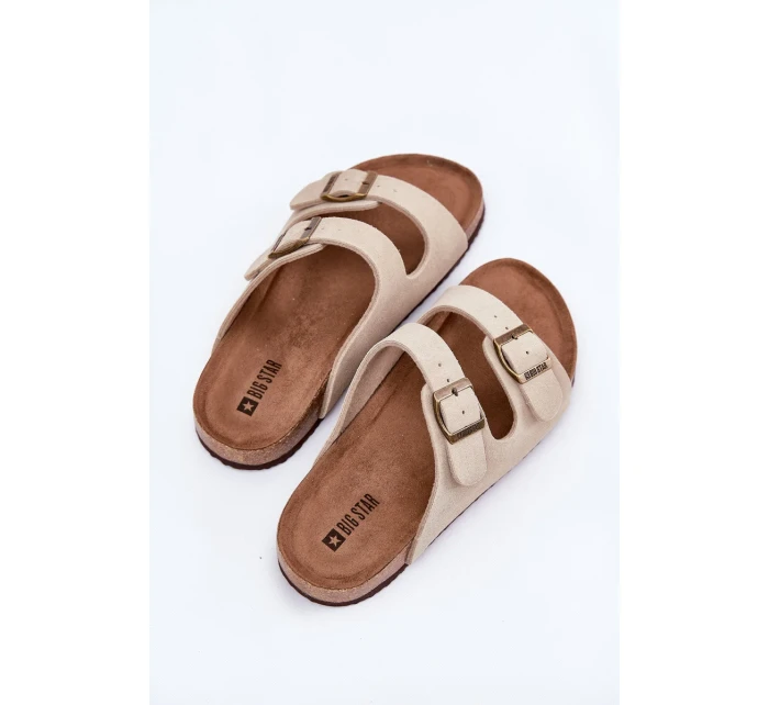 Dámské semišové pantofle s přezkami Big Star – béžové Dámské semišové pantofle s přezkami Big Star – béžové