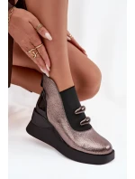 Dámské kotníkové boty na platformě D&A – metalické