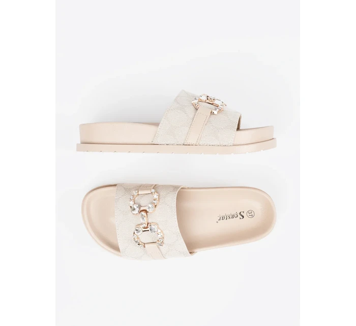 Jedinečné dámské nazouváky Jasnobeżowy na plochém podpatku Jedinečné dámské nazouváky Jasnobeżowy na plochém podpatku