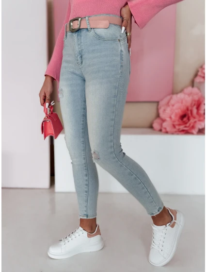 Dámské úzké džínové kalhoty s páskem SLIMIVI modré FashionStreet UY2423