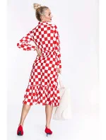 Bílo-červené dámské kárované šaty s vázáním ve výstřihu Ann Gissy (XY202117)