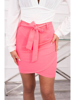 Obálková sukně s vázáním v pase růžová neonová