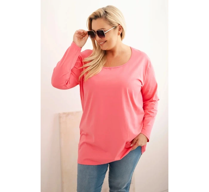 Dámská blůza Plus Size s lodičkovým výstřihem růžová
