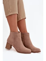 Botki Damskie Na Słupku Eko Zamszowe Beżowe Marilou