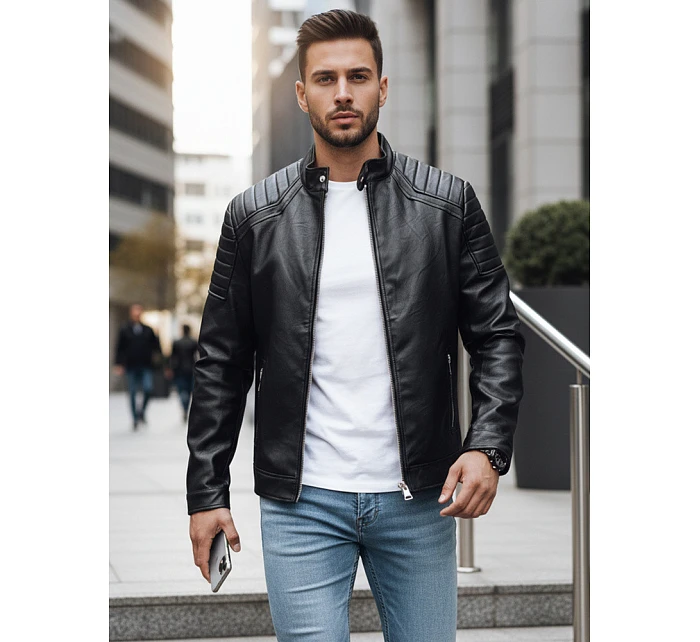 Pánská přechodná kožená bunda černá FashionStreet TX4732