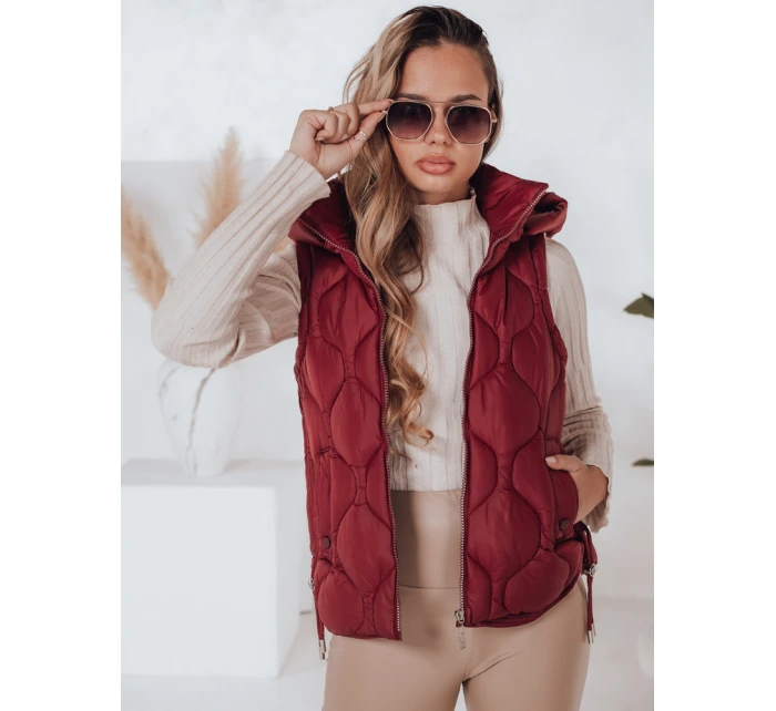 Dámská prošívaná vesta s kapucí MISSVEST vínová FashionStreet TY5017 Dámská prošívaná vesta s kapucí MISSVEST vínová FashionStreet TY5017
