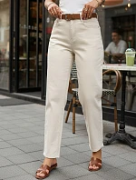 Dámské džíny s vysokým pasem a regular fit, béžové, FashionStreet UY3057