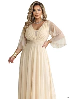 Dlouhé třpytivé plus size šaty s výstřihem a rukávy model 21945491 - numoco basic Dlouhé třpytivé plus size šaty s výstřihem a rukávy model 21945491 - numoco basic