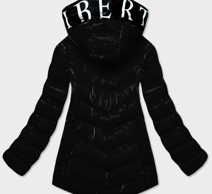 Lesklá černá dámská bunda s ozdobnou podšívkou (XW810X)