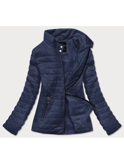 Tmavě modrá tenká dámská bunda s látkovými vsadkami (RQW-7013) Tmavě modrá tenká dámská bunda s látkovými vsadkami (RQW-7013)