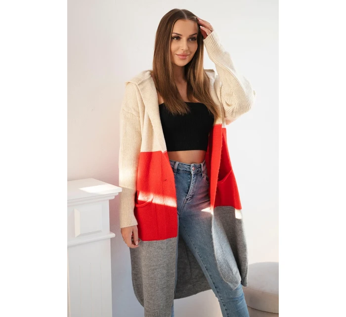 Pruhovaný svetr s kapucí model 19361630 - K-Fashion