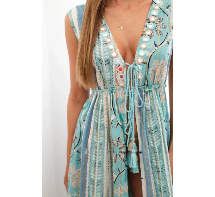 Dámská bavlněná pláštěnka se zavazováním v pase tyrkys