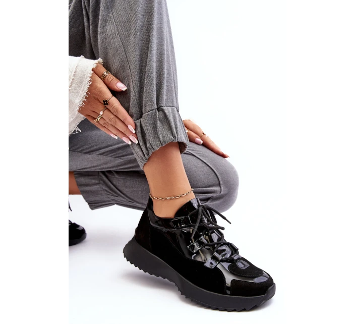 Kožené lakované dámské sportovní boty M01/2 Zazoo Černé