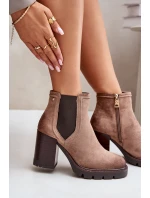 Zateplené dámské botky na podpatku z eko semiše béžové Vinceza 58356