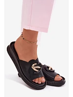 Kožené pantofle s ozdobným detailem S.Barski KV61-6046 Černé