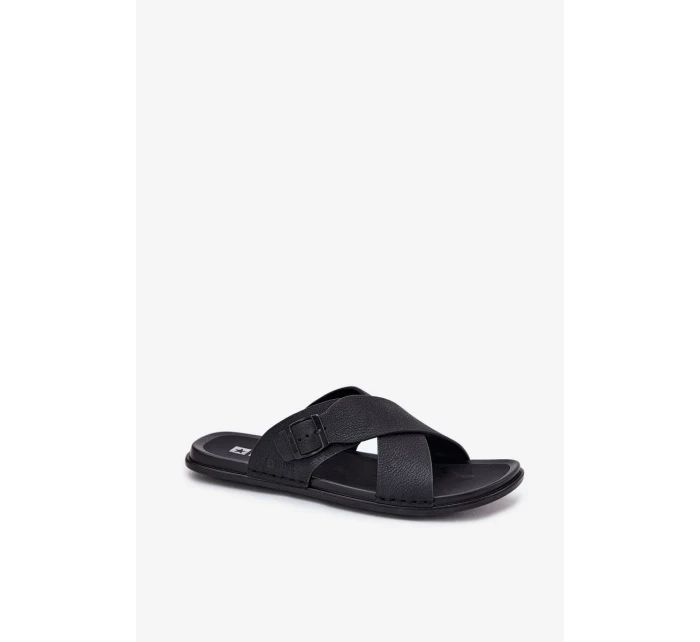 Pánské kožené pantofle s přezkou Big Star – černé