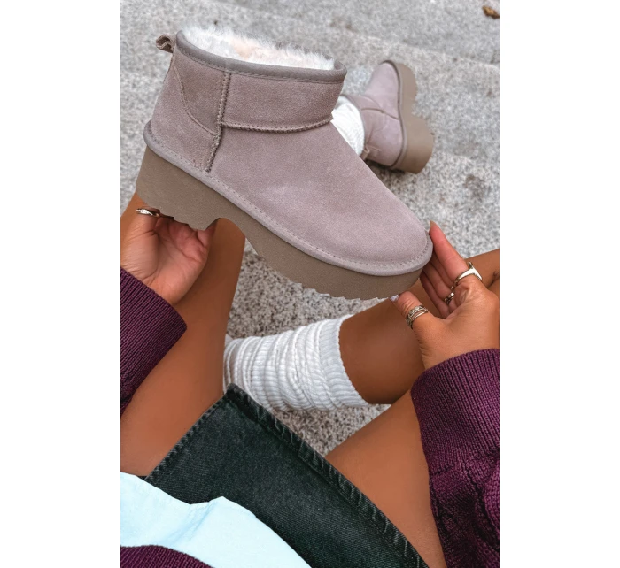 Dámské sněhule Milora z přírodního semiše s kožešinou – khaki Dámské sněhule Milora z přírodního semiše s kožešinou – khaki