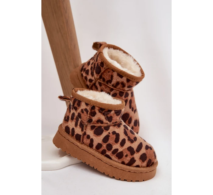 Dětské a juniorské zateplené sněhule s kožíškem Mireya – panterka/bronzové