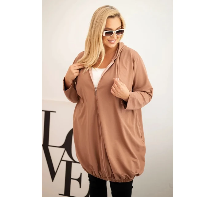 Dámská mikina Plus Size s kapucí Cappuccino - ZENTEX