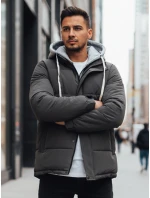 Pánská prošívaná zimní bunda s kapucí tmavě šedá FashionStreet TX5103