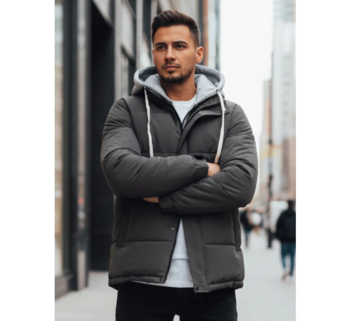 Pánská prošívaná zimní bunda s kapucí tmavě šedá FashionStreet TX5103