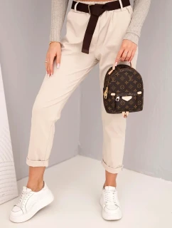 Dámské bavlněné kalhoty s páskem a  béžové model 21890022 - K-Fashion