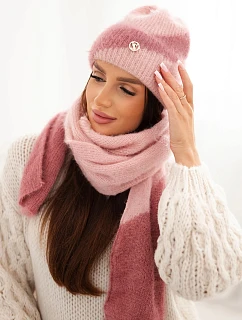 Dámská souprava čepice a šála tmavě model 22547334 růžová - K-Fashion