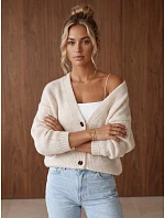 Kardigan damski luźny na guziki jasnobeżowy FashionStreet MY2575 Kardigan damski luźny na guziki jasnobeżowy FashionStreet MY2575