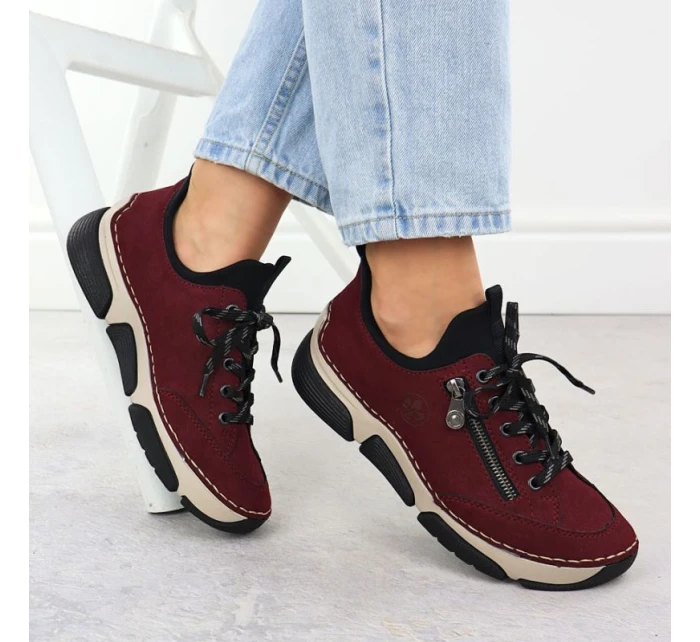 Pohodlné dámské polobotky bordó model 21905304 - Rieker Pohodlné dámské polobotky bordó model 21905304 - Rieker
