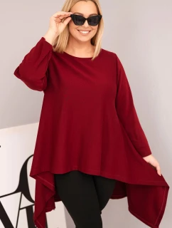 Dámská tunika Plus Size bavlněná s asymetrickým střihem bordová