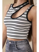 Dámský žebrovaný pruhovaný top bez rukávů s průstřihem černá Dámský žebrovaný pruhovaný top bez rukávů s průstřihem černá