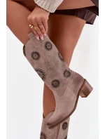 Semišové kožené dámské kozačky s vzorem  Cappuccino model 21713265 - Zazoo