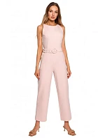 M679 Overal bez rukávů s páskem a sponou - cukrově růžový