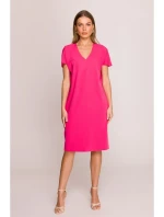 model 20966038 Šaty uvolněného střihu s výstřihem do V růžové - STYLOVE model 20966038 Šaty uvolněného střihu s výstřihem do V růžové - STYLOVE