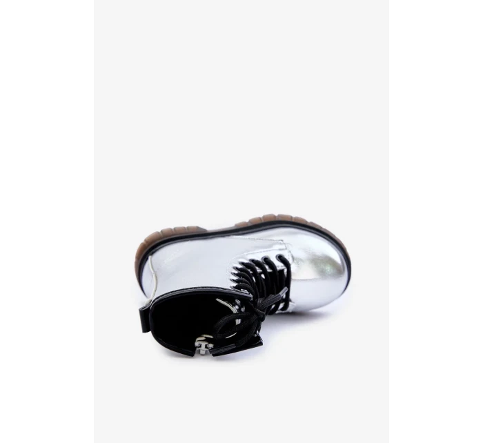 Zateplené Dívčí Lakované Kotníkové Boty Na Zip Stříbrné Novita