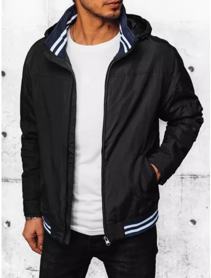 Pánská přechodná bunda s kapucí černá FashionStreet TX4378 Pánská přechodná bunda s kapucí černá FashionStreet TX4378