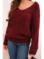 Dámský svetr z měkké pleteniny s výstřihem do V bordový