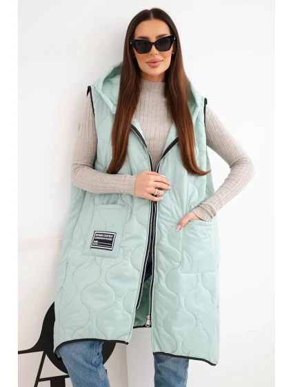 Dámská prošívaná vesta Plus Size s kapucí na zip mátová