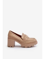 Dámské polobotky na masivním podpatku s ozdobou Beige model 21655247 - Boto