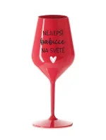 NEJLEPŠÍ BABIČCE NA SVĚTĚ - červená nerozbitná sklenice na víno 470 ml