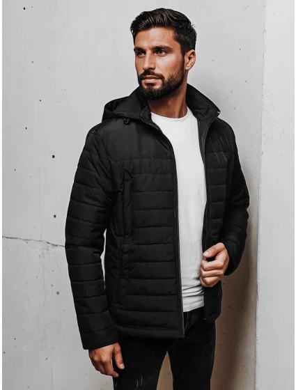 Pánská přechodná prošívaná bunda s kapucí černá model 21983056 - Dstreet