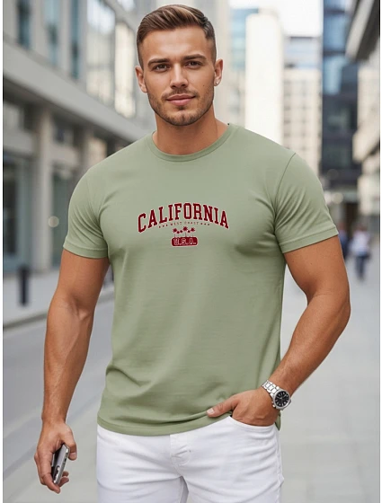 Tshirt męski bawełniany z nadrukiem California zielony model 22316124 - FashionStreet
