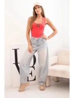 Dámská pruhovaná tílko s ozdobnou nášivkou malinová