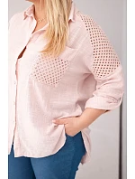 Dámská bavlněná košile Plus Size s límečkem a krajkovým vsazením tmavě pudrově růžová