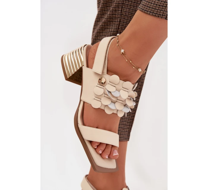 Kožené sandály na podpatku D&A CR61-3062 Béžové