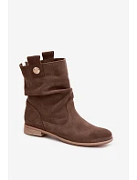 Dámské kožené semišové kotníkové boty s řasením a vyhřívané model 22368650 hnědé - Zazoo