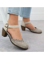 Skórzane damskie na beżowe model 22033933 - Rieker